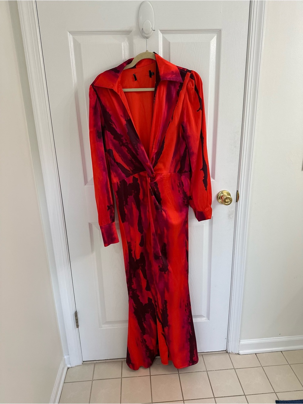 Women's Red & Magenta Long Wrap Dress